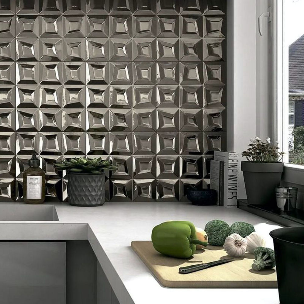 Metalloptik Wandfliese mit Facette für Küche und Bad