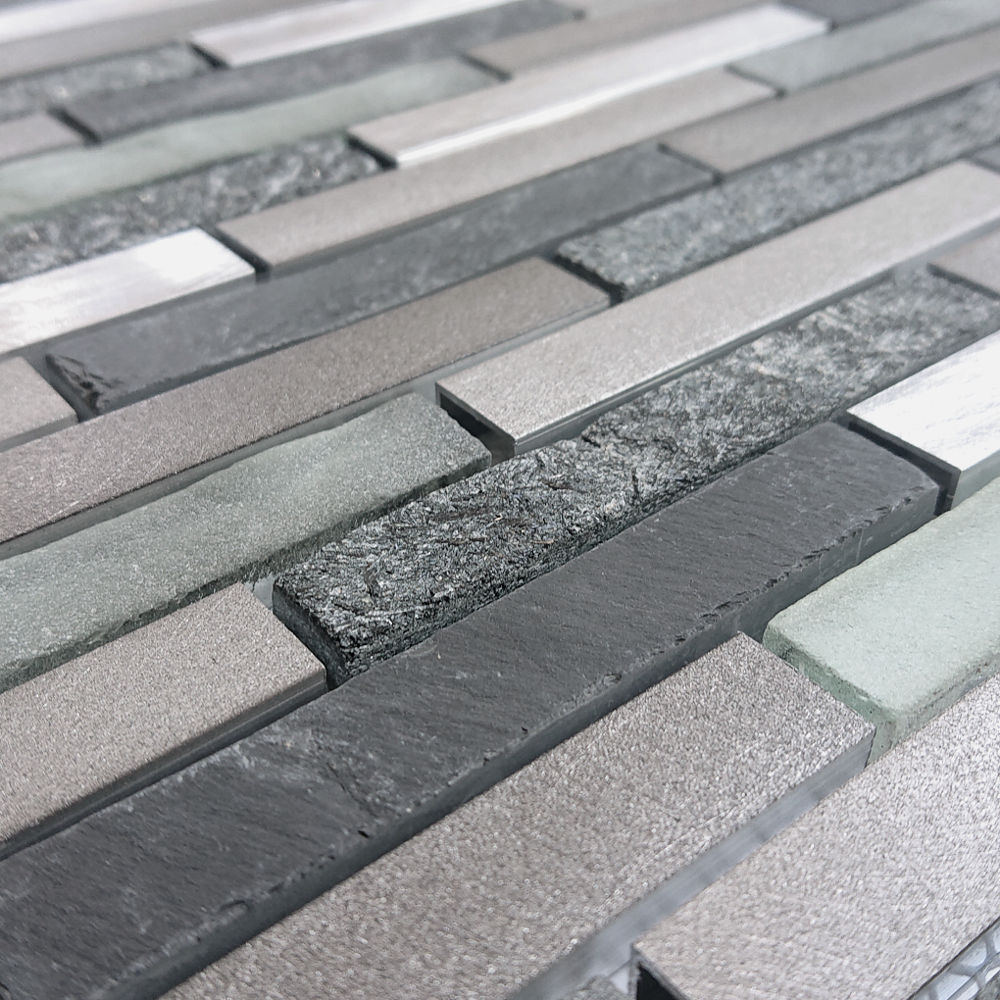 Glas-Schiefer-Metall-Brick Mosaik grau matt 30 x 30 K16245LM