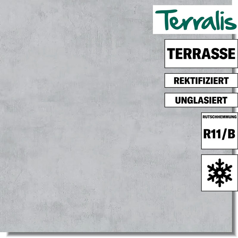 Zementoptik Terrassenplatte Helio hellgrau von Terralis