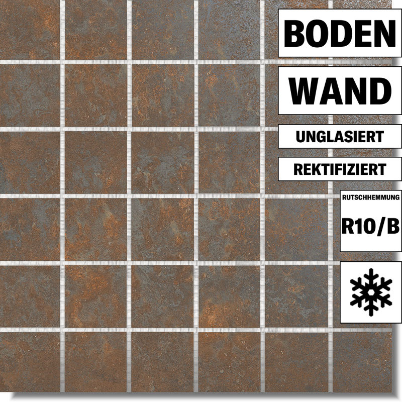 Mosaik Oxid Mix Rust von Boizenburg Fliesen